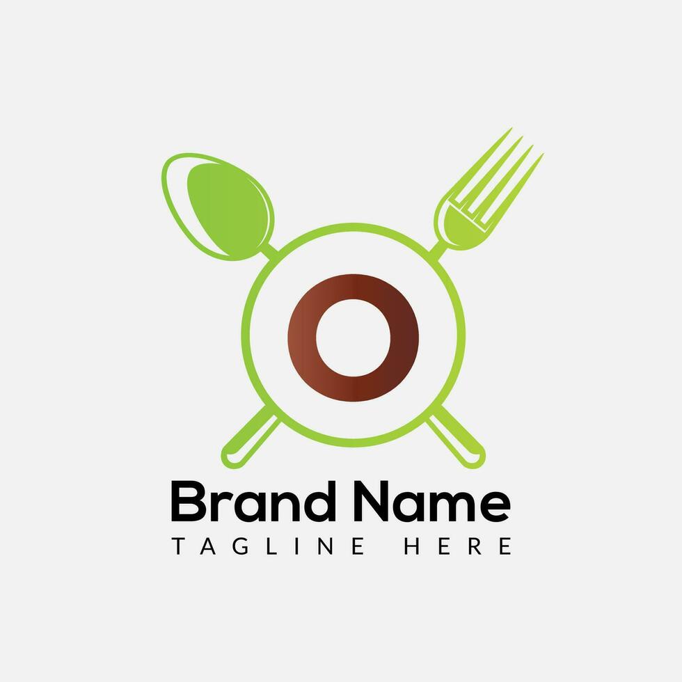 restaurant logo sur lettre o modèle. nourriture sur o lettre, initiale chef signe concept vecteur