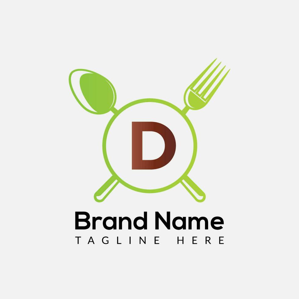 restaurant logo sur lettre ré modèle. nourriture sur ré lettre, initiale chef signe concept vecteur