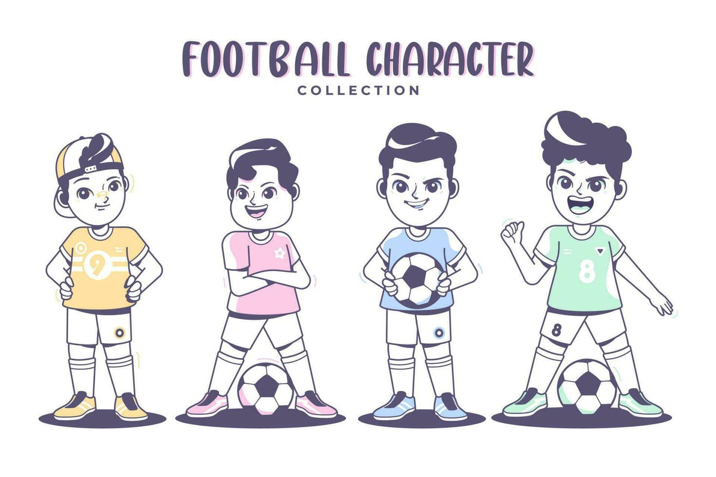 Football joueur dessin animé personnage illustration conception 3 vecteur