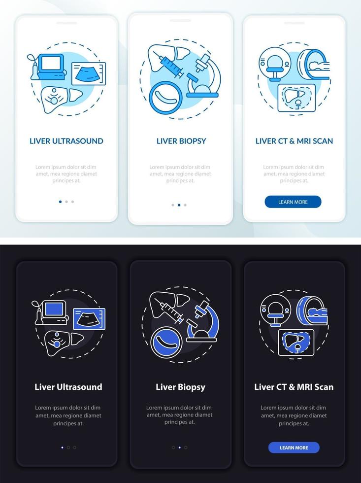 Écran de la page de l'application mobile d'intégration du diagnostic hépatique avec des concepts vecteur