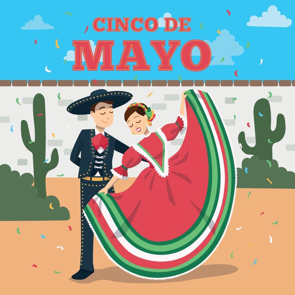 affiche de couple mexicain dansant cinco de mayo vecteur