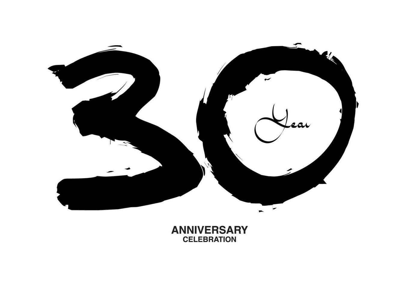 30 ans anniversaire fête vecteur modèle, 30 nombre logo conception, 30 anniversaire, noir caractères Nombres brosse dessin main tiré esquisser, noir nombre, anniversaire vecteur illustration