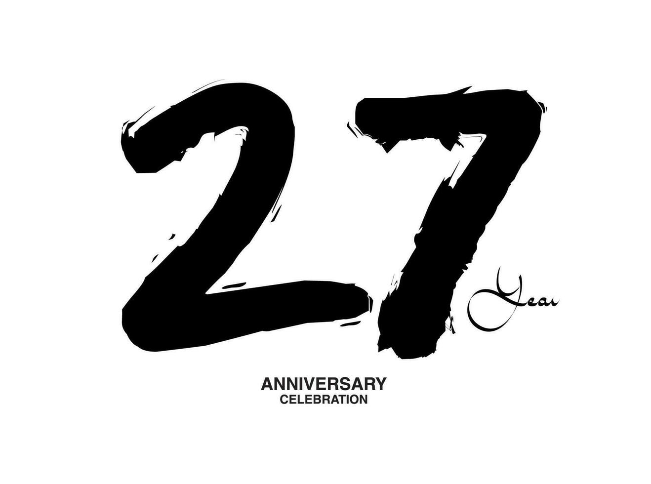 27 ans anniversaire fête vecteur modèle, 27 nombre logo conception, 27e anniversaire, noir caractères Nombres brosse dessin main tiré esquisser, noir nombre, anniversaire vecteur illustration