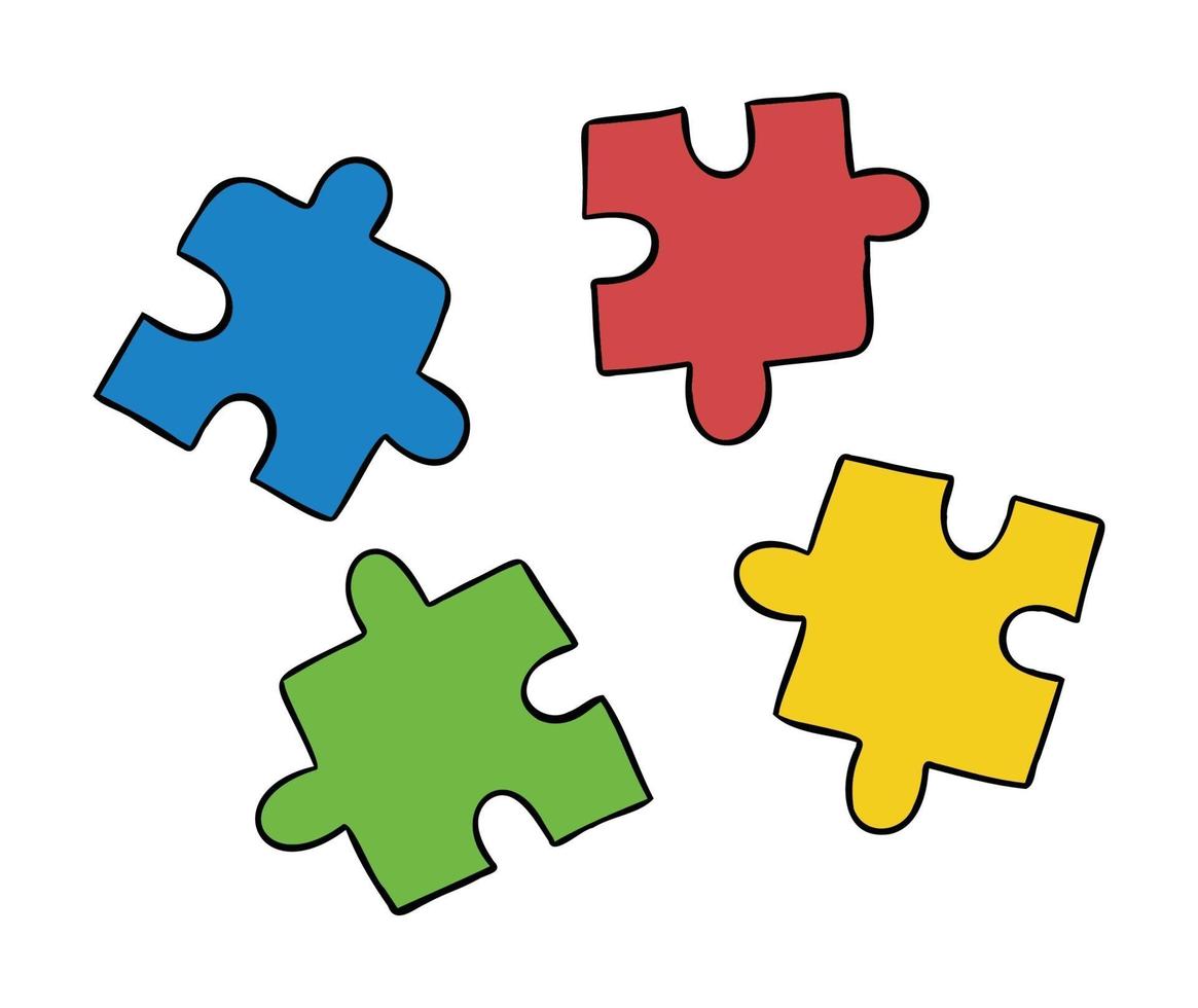 illustration vectorielle de dessin animé de 4 pièces de puzzle compatibles de différentes couleurs. vecteur