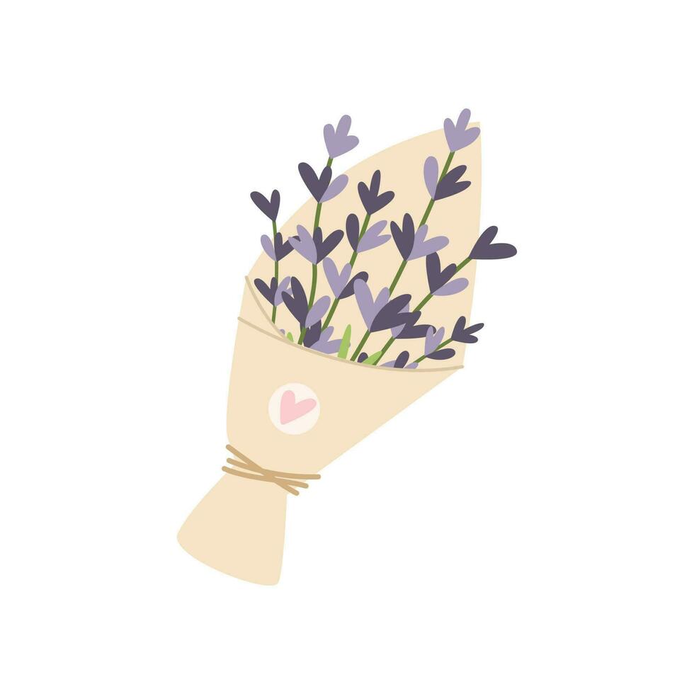 bouquet de main tiré lavande fleurs. vecteur illustration. Facile plat style.