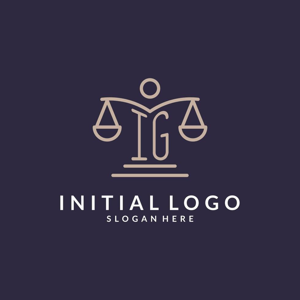 ig initiales combiné avec le Balance de Justice icône, conception inspiration pour loi les entreprises dans une moderne et luxueux style vecteur