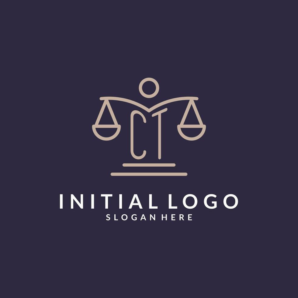 ct initiales combiné avec le Balance de Justice icône, conception inspiration pour loi les entreprises dans une moderne et luxueux style vecteur