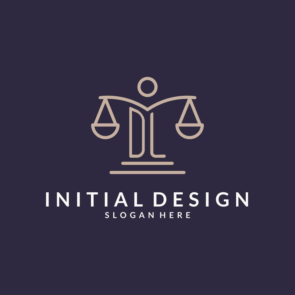 dl initiales combiné avec le Balance de Justice icône, conception inspiration pour loi les entreprises dans une moderne et luxueux style vecteur