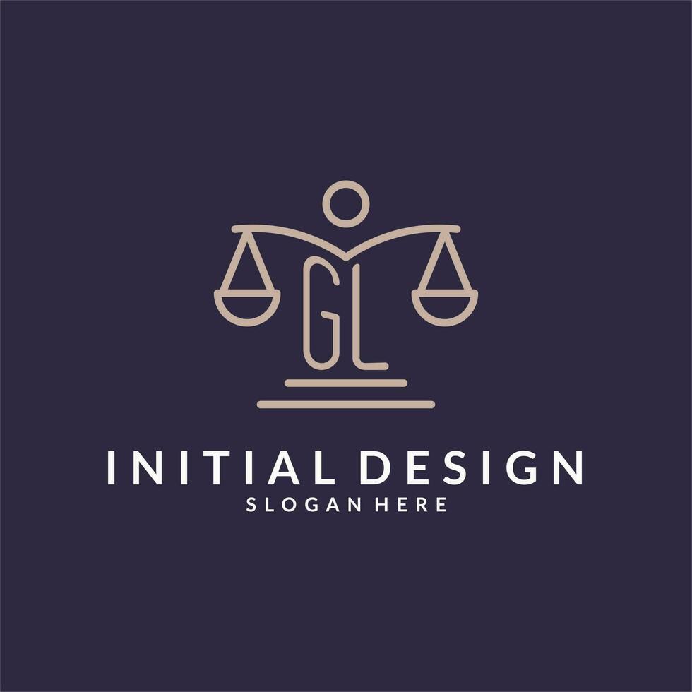gl initiales combiné avec le Balance de Justice icône, conception inspiration pour loi les entreprises dans une moderne et luxueux style vecteur
