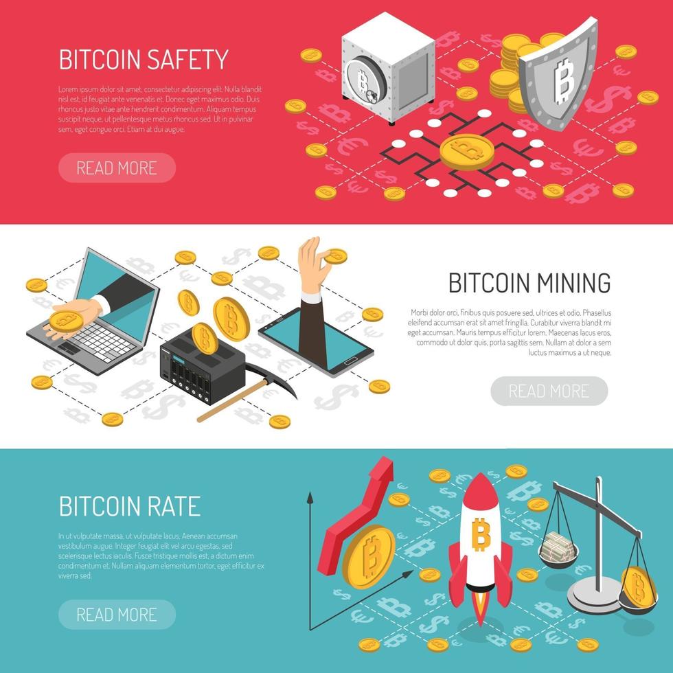 illustration vectorielle de bannières isométriques de sécurité taux bitcoin vecteur
