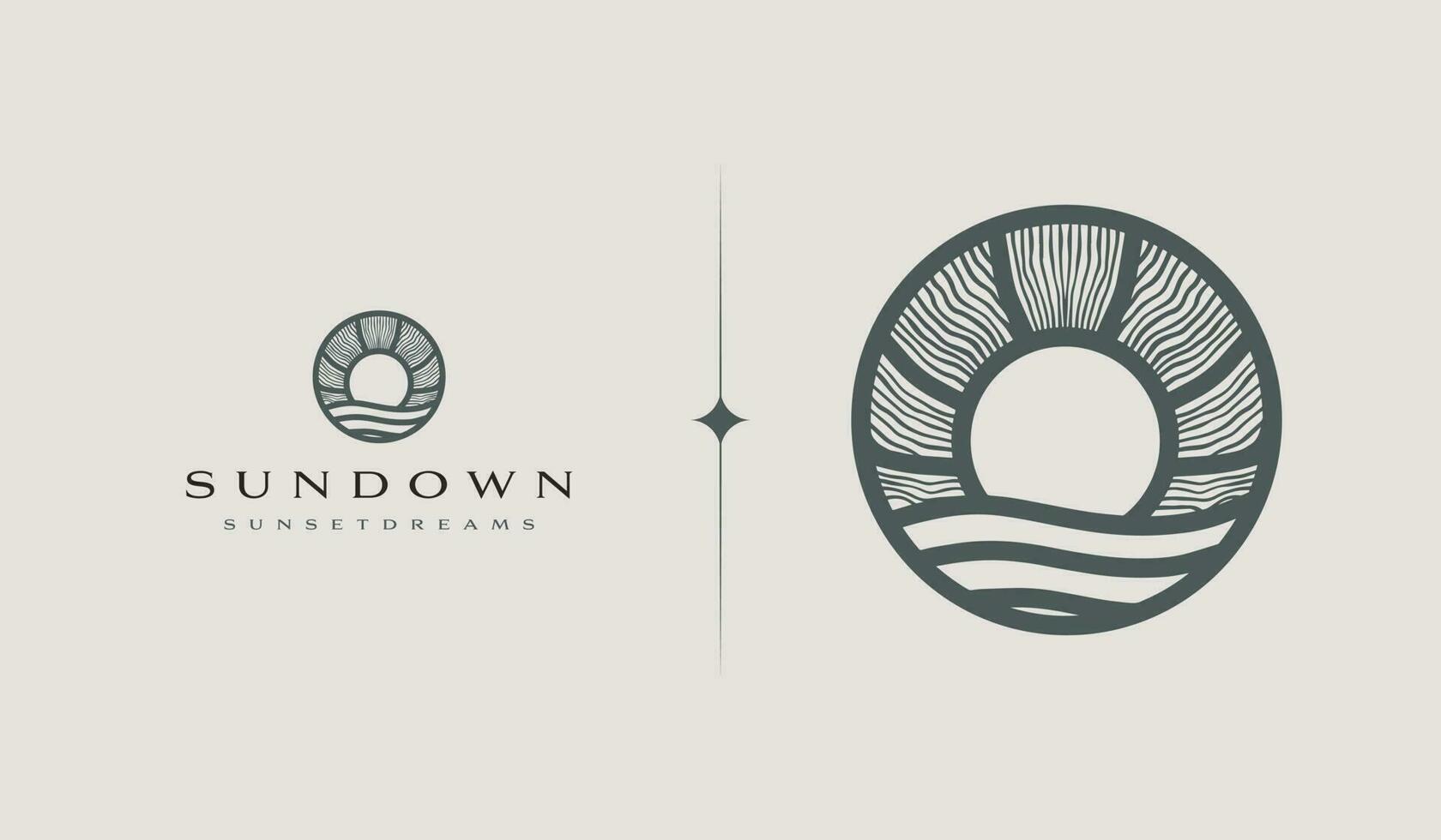 modèle de logo monoline d'onde de coucher de soleil. symbole premium créatif universel. illustration vectorielle vecteur