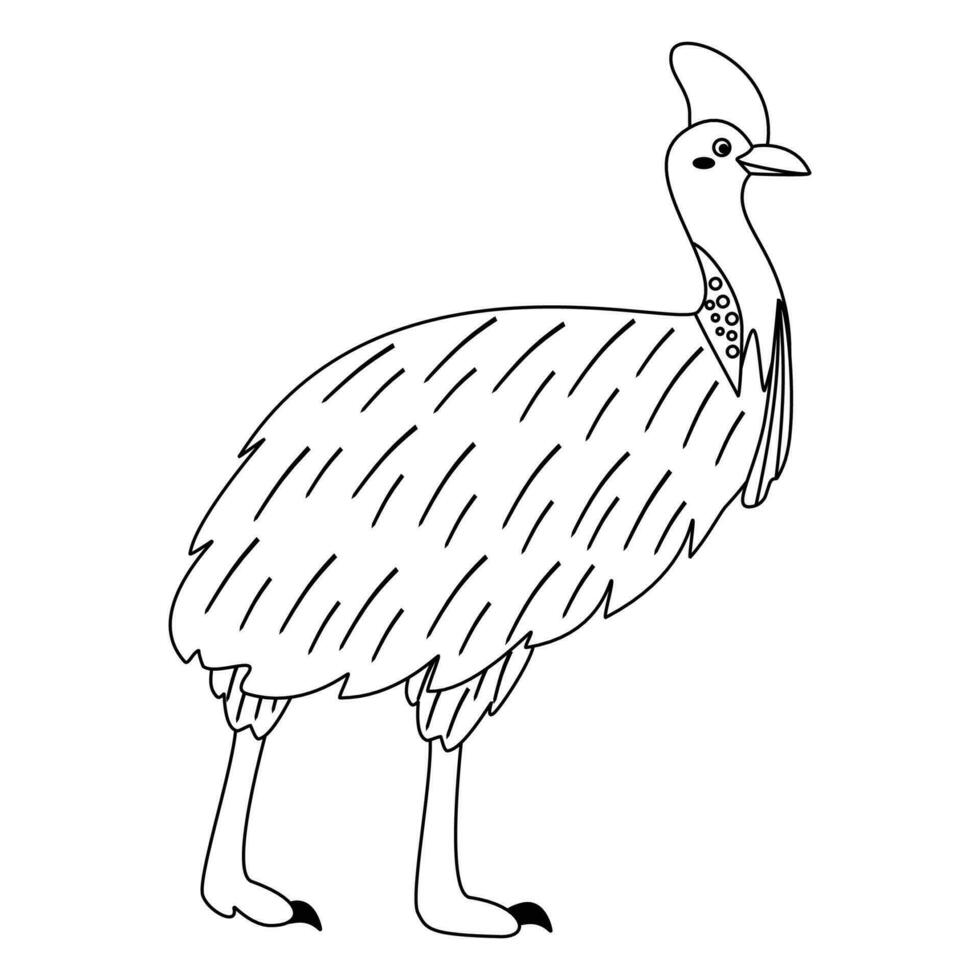 mignon, dessin animé casoar oiseau. ligne art. vecteur