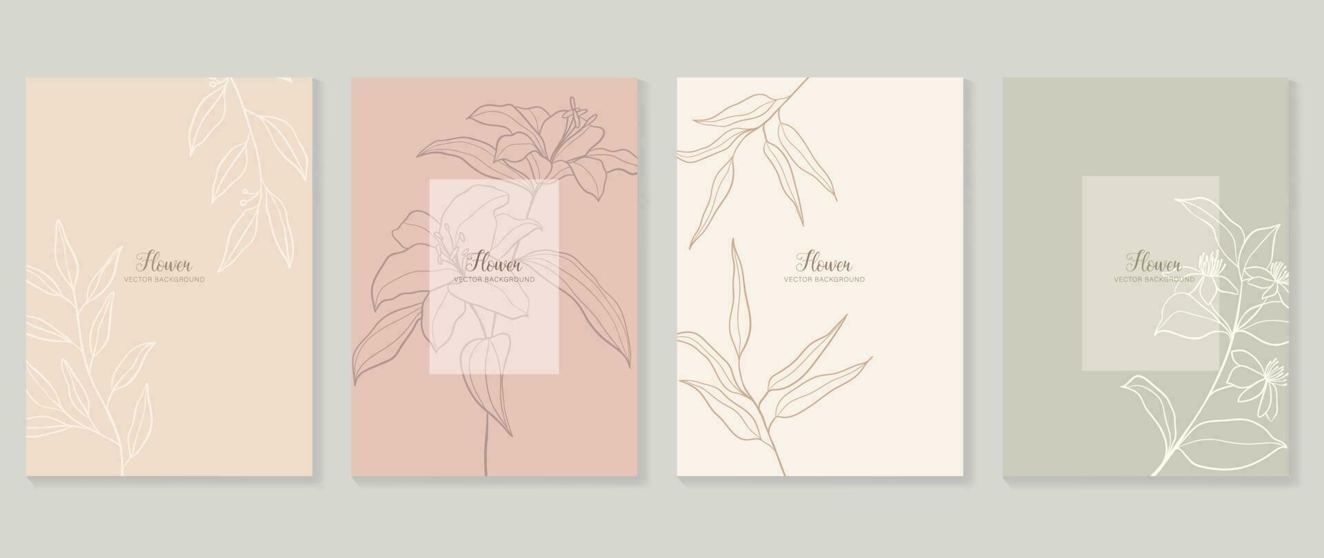 minimal floral vecteur Contexte couverture. plante main tiré avec copie espace pour texte et ligne art fleur et feuille branche dans pastel couleurs. botanique conception adapté pour bannière, couverture, invitation.