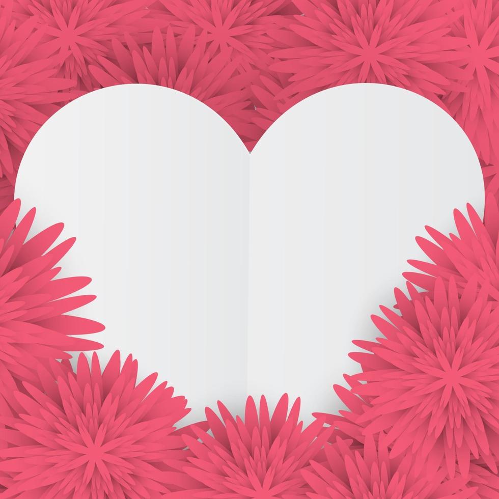 carte de Saint Valentin avec coeur blanc sur fond floral rose vecteur