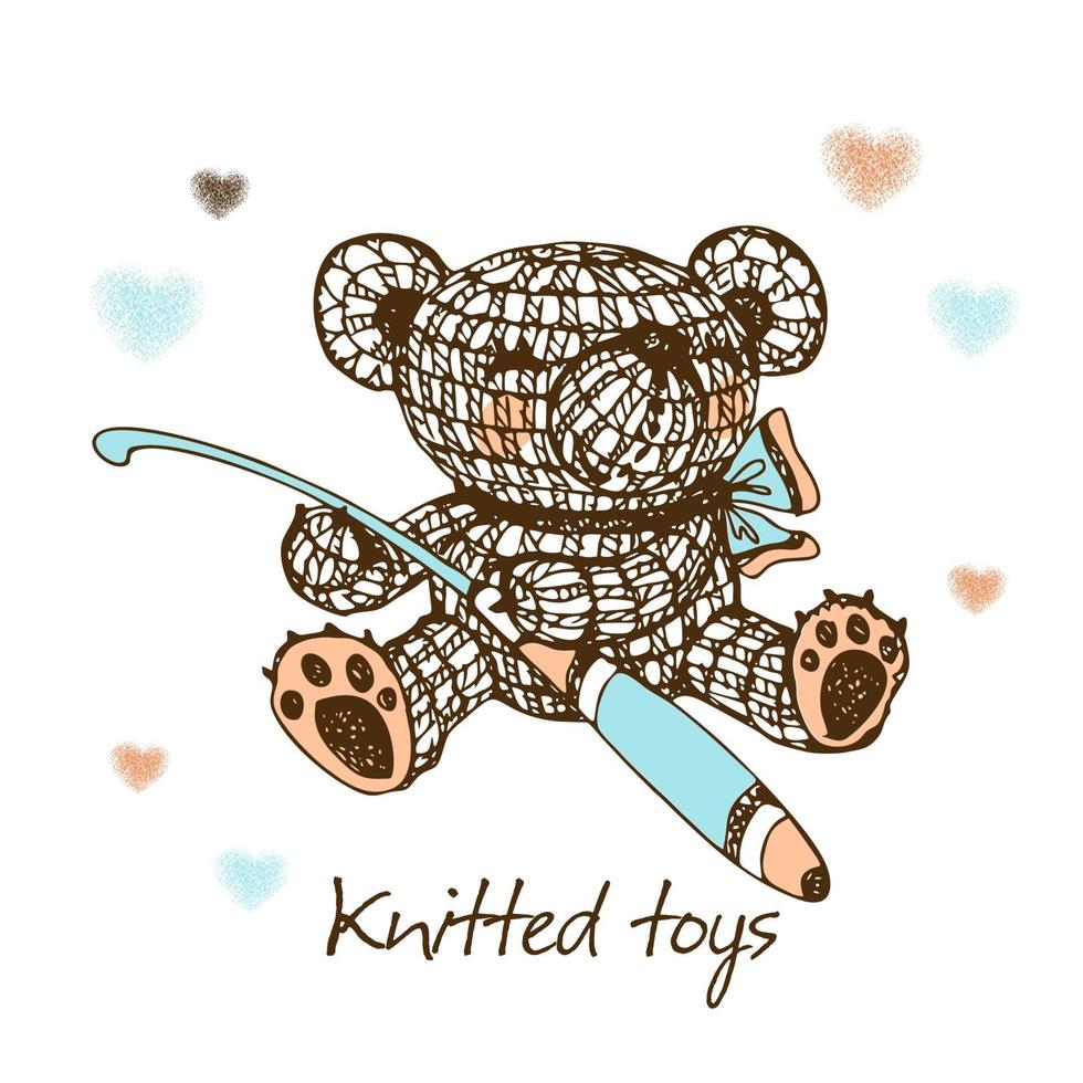 jouets tricotés, un ours avec un crochet. vecteur