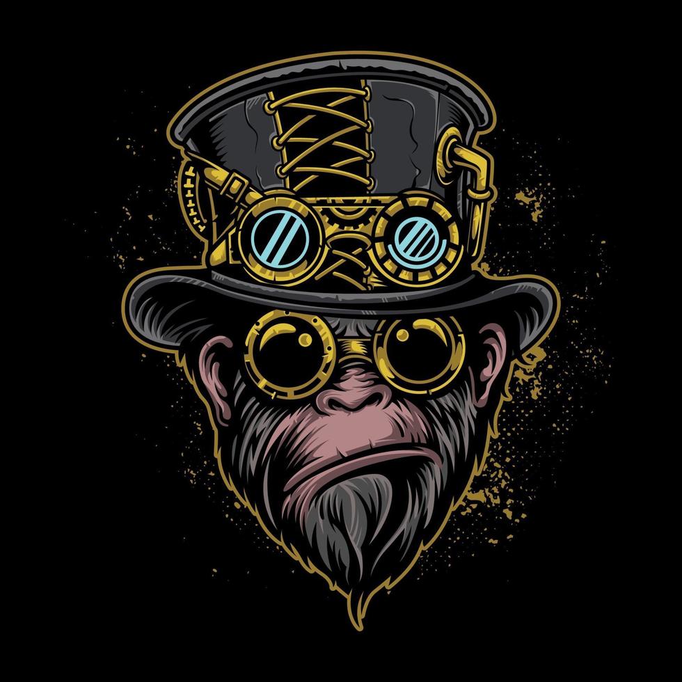 illustration vectorielle de singe steam-punk sur fond isolé vecteur