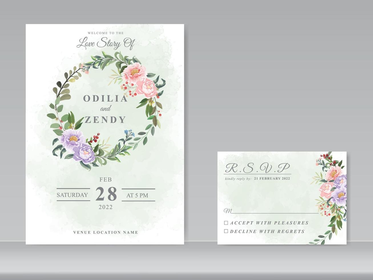 belle conception florale d'invitation de mariage vecteur