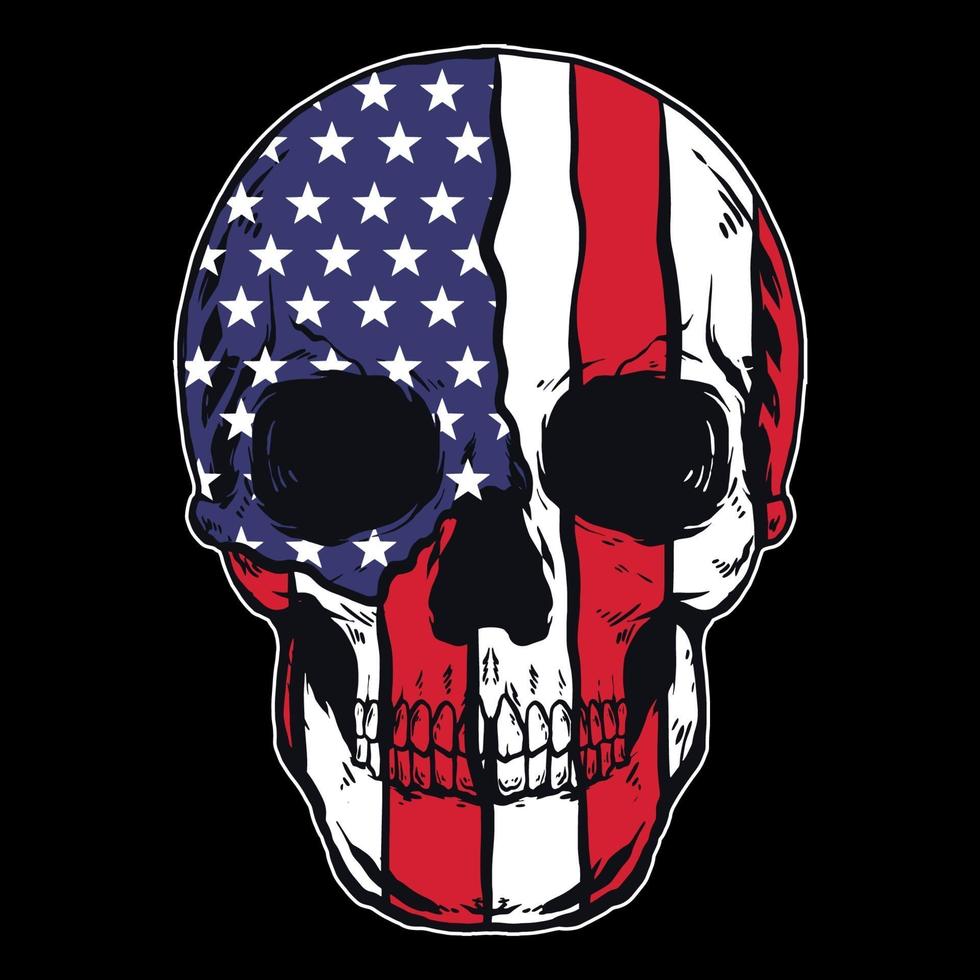 crâne de vecteur avec motif drapeau américain
