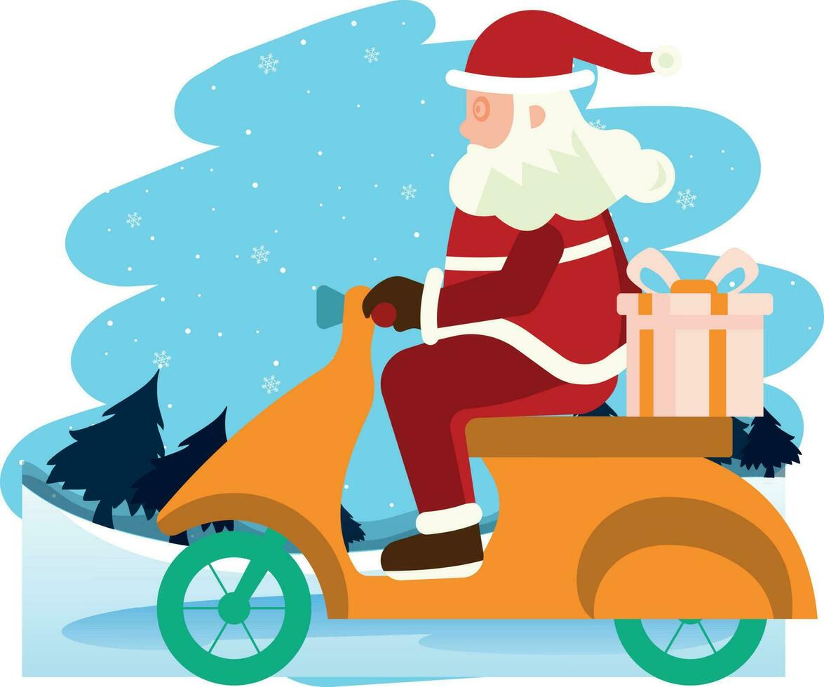 Père Noël monte une scooter. vecteur