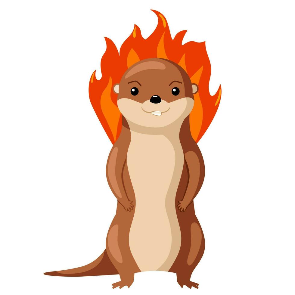 en colère loutre avec une Feu animal personnage. émotion de colère. mignonne dessin animé personnage dans mal ambiance. vecteur