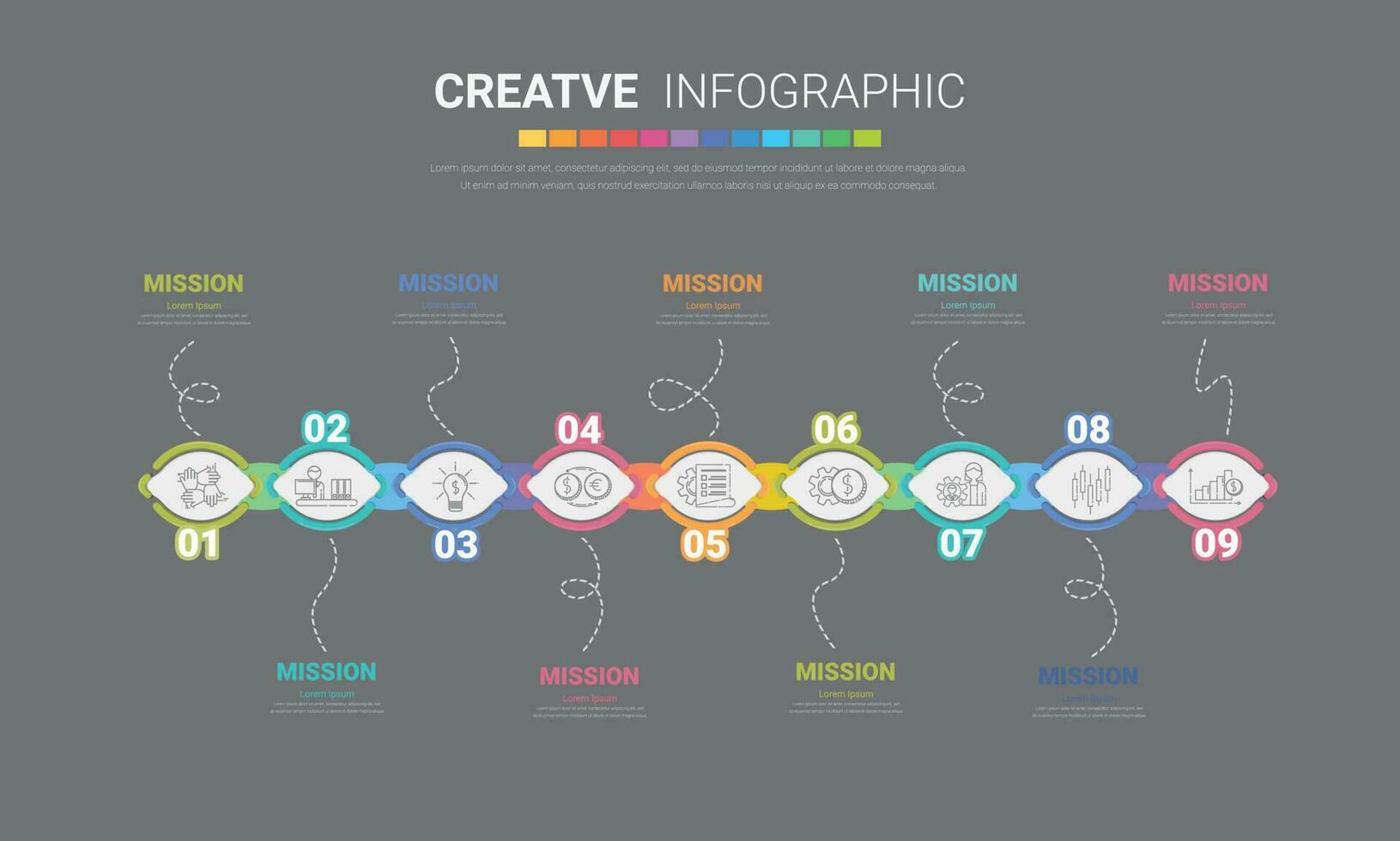 vecteur infographie conception avec 9 les options ou pas. infographie pour affaires concept. pouvez être utilisé pour présentations bannière, flux de travail disposition