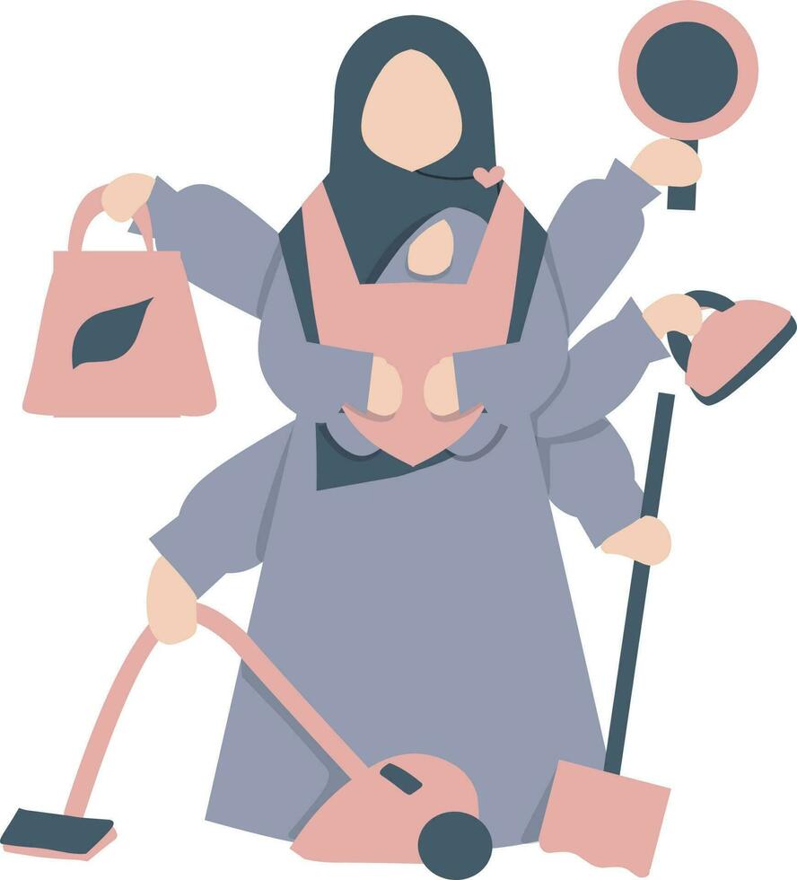 musulman femme du quotidien activité travail dans maison. musulman femme au foyer collection . vecteur illustration