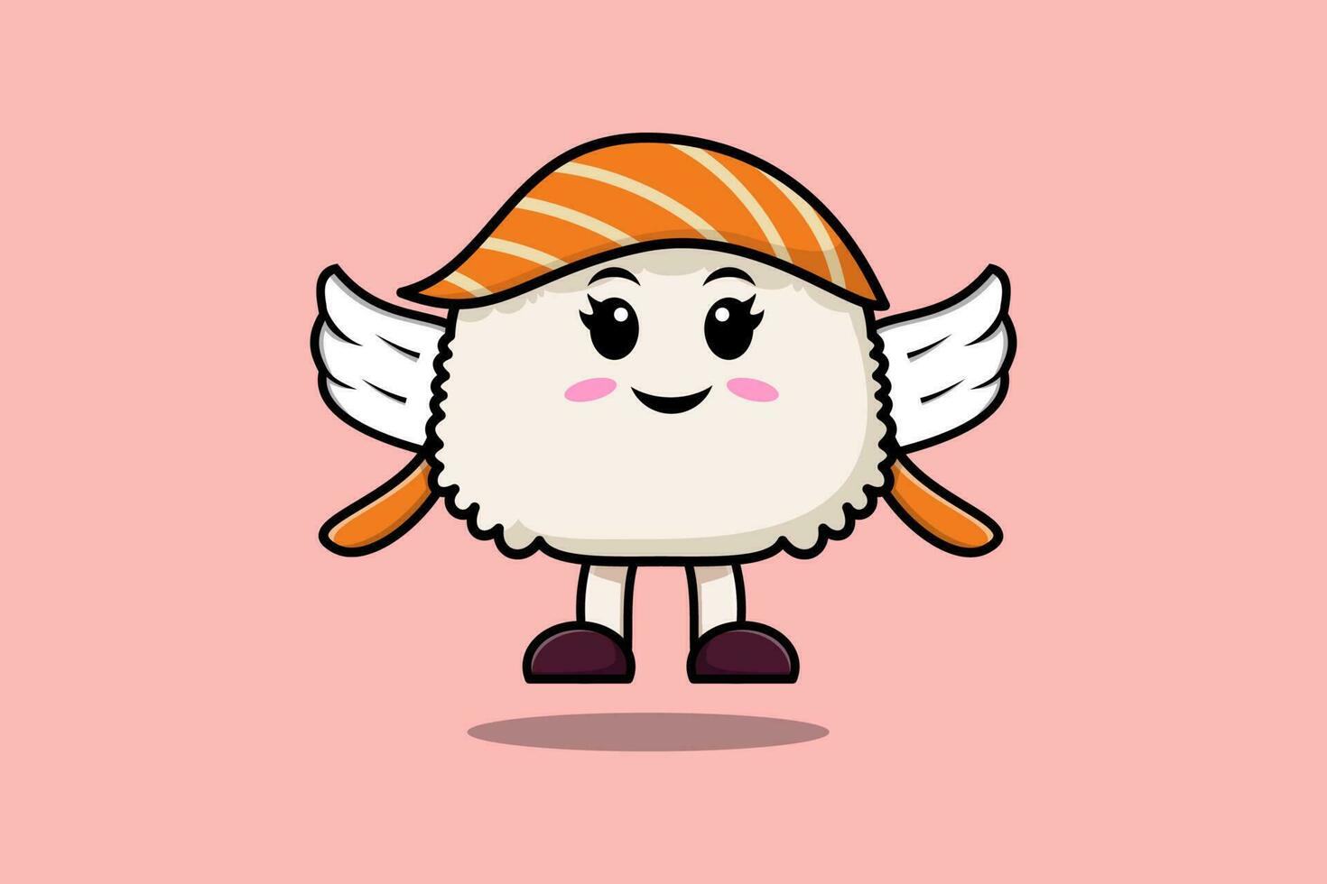 personnage de sushi de dessin animé mignon portant des ailes vecteur