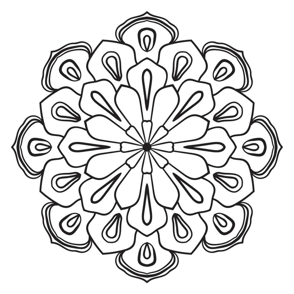 mandala de fleur de contour noir. doodle élément décoratif rond pour cahier de coloriage isolé sur fond blanc. cercle géométrique floral. vecteur