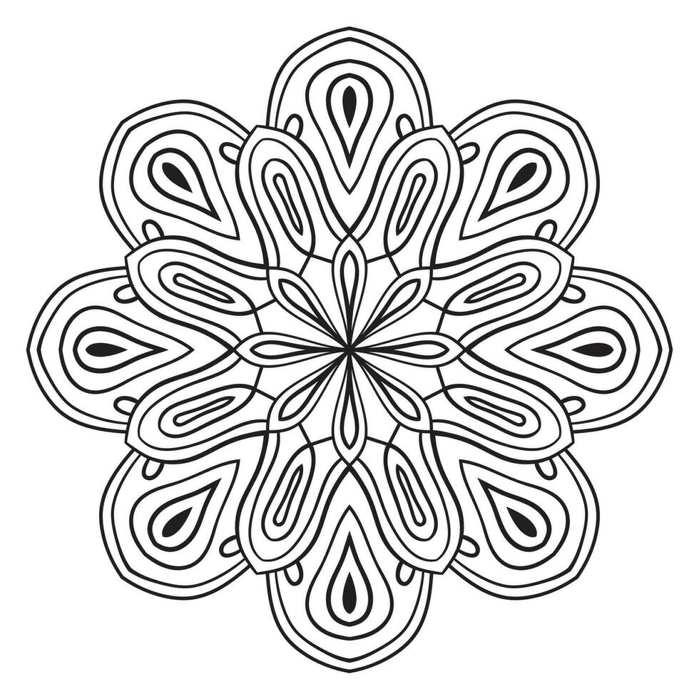 mandala de fleur de contour noir. doodle élément décoratif rond pour cahier de coloriage isolé sur fond blanc. cercle géométrique floral. vecteur