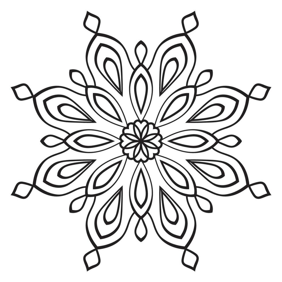 mandala de fleur de contour noir. doodle élément décoratif rond pour cahier de coloriage isolé sur fond blanc. cercle géométrique floral. vecteur