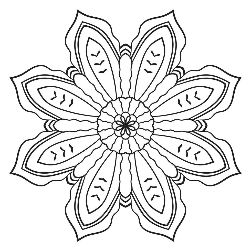 mandala de fleur de contour noir. doodle élément décoratif rond pour cahier de coloriage isolé sur fond blanc. cercle géométrique floral. vecteur