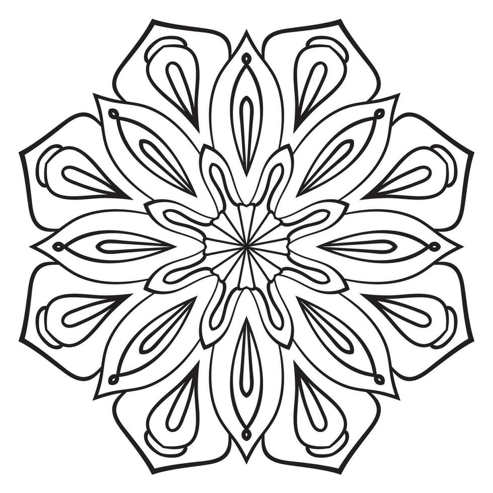 mandala de fleur de contour noir. doodle élément décoratif rond pour cahier de coloriage isolé sur fond blanc. cercle géométrique floral. vecteur