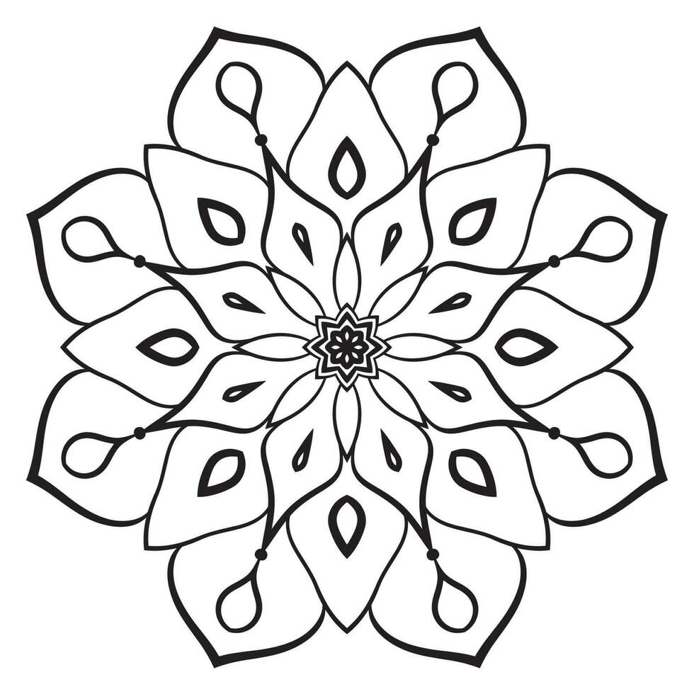 mandala de fleur de contour noir. doodle élément décoratif rond pour cahier de coloriage isolé sur fond blanc. cercle géométrique floral. vecteur