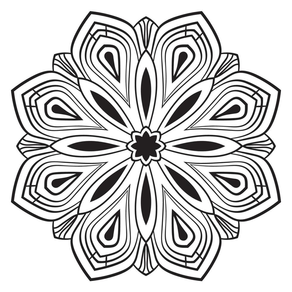 mandala de fleur de contour noir. doodle élément décoratif rond pour cahier de coloriage isolé sur fond blanc. cercle géométrique floral. vecteur