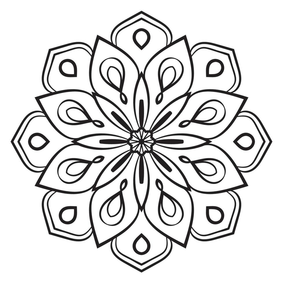 mandala de fleur de contour noir. doodle élément décoratif rond pour cahier de coloriage isolé sur fond blanc. cercle géométrique floral. vecteur