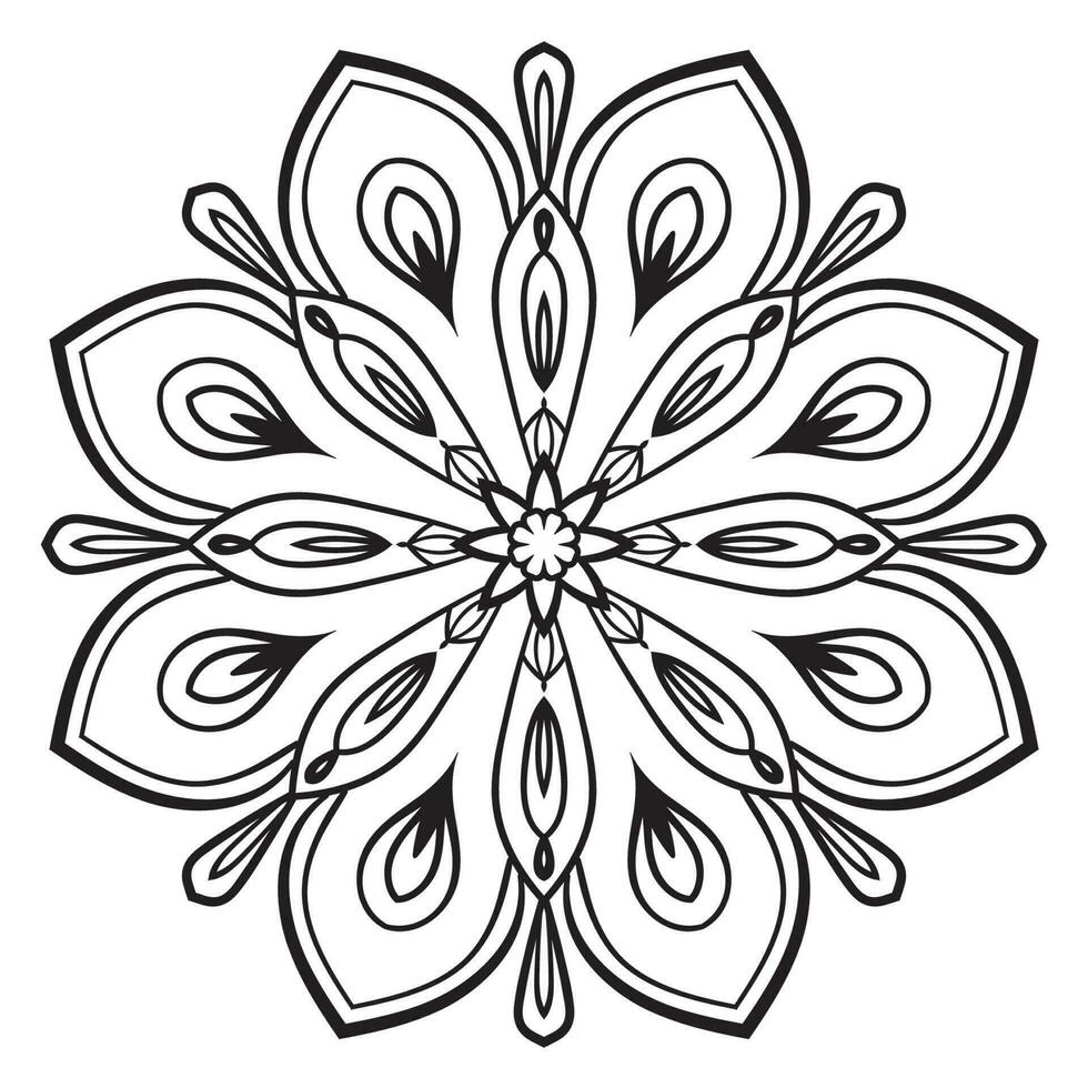 mandala de fleur de contour noir. doodle élément décoratif rond pour cahier de coloriage isolé sur fond blanc. cercle géométrique floral. vecteur