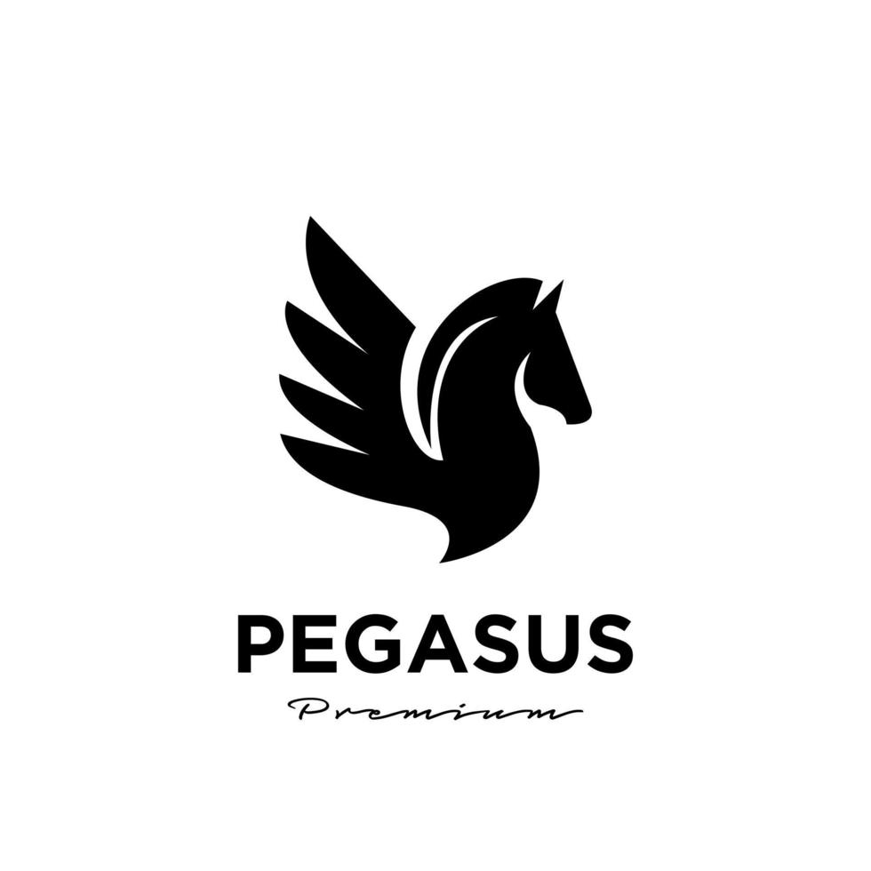 Pegasus fly horse, cheval noir, logo vectoriel design inspiration