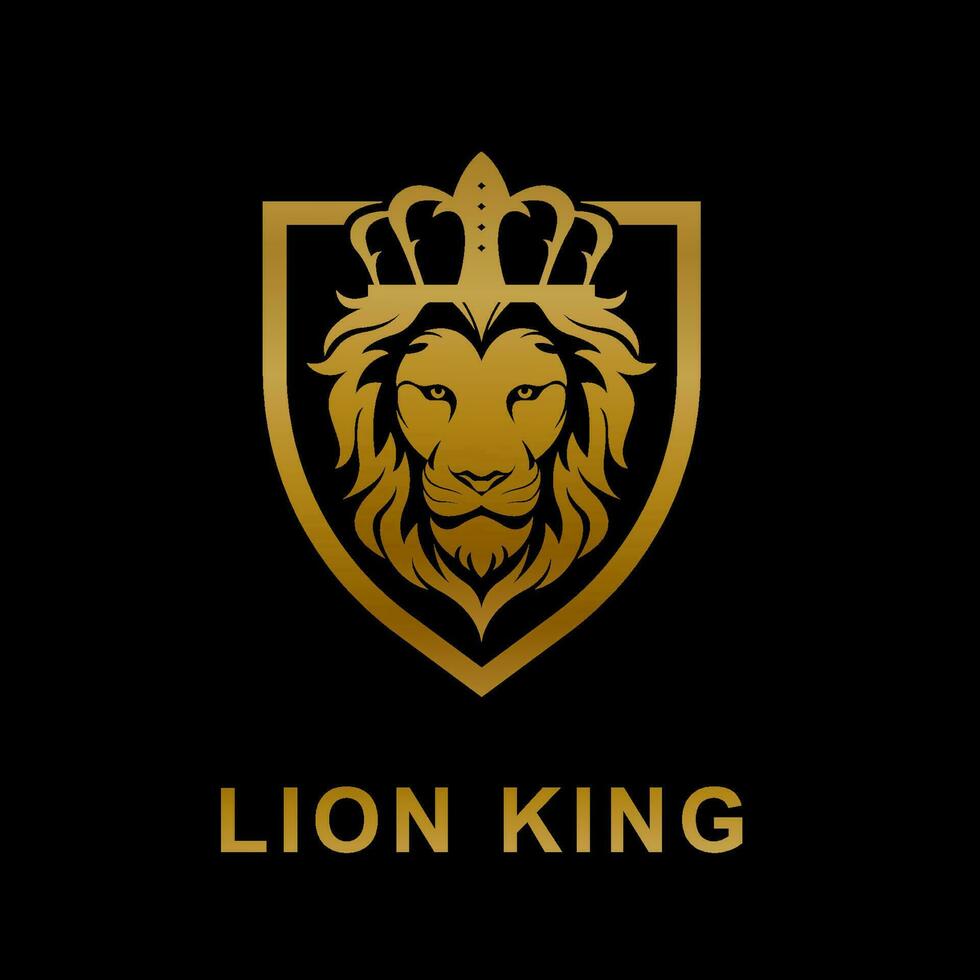 Lion Roi logo luxe style conception. Lion badge logo avec couronne vecteur isolé Contexte