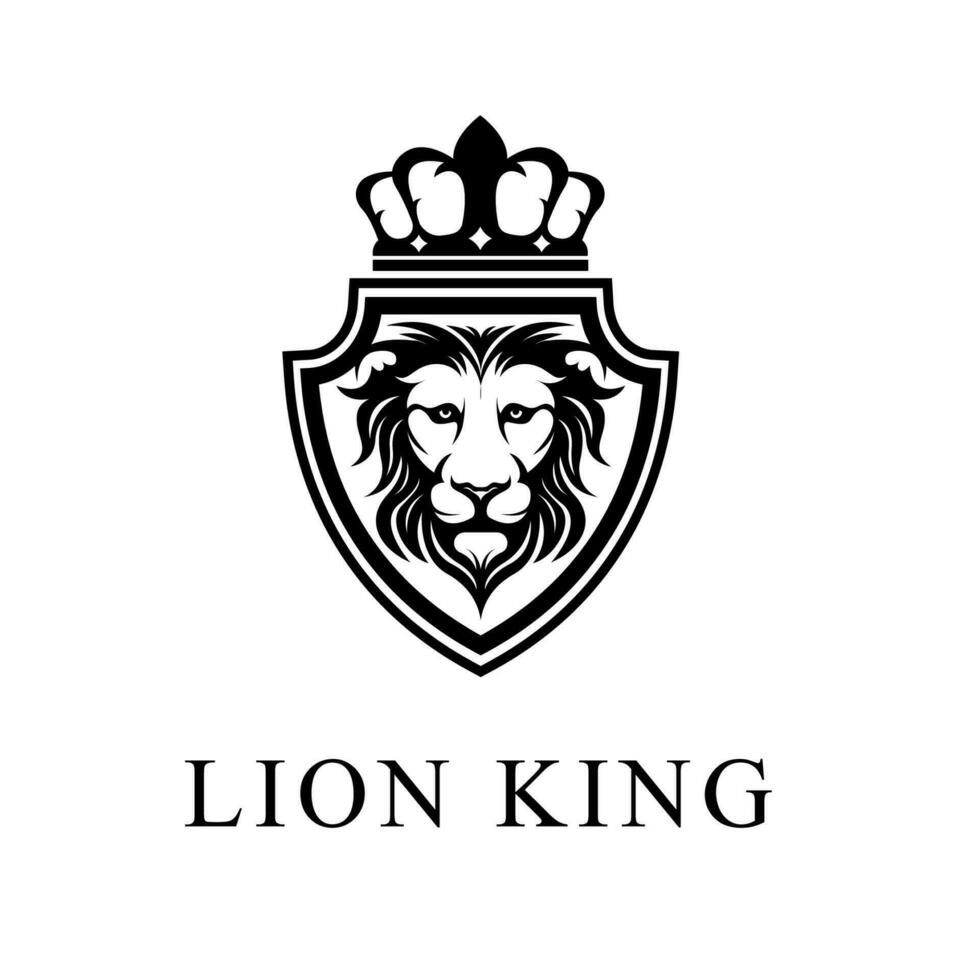 Lion Roi logo luxe style conception. Lion badge logo avec couronne vecteur isolé Contexte