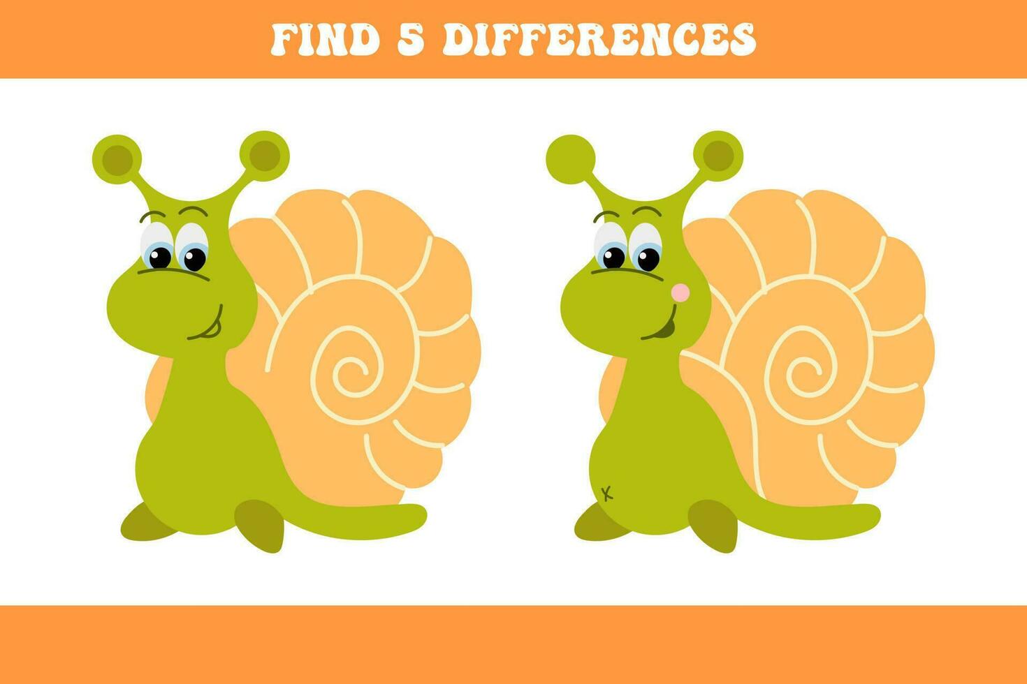 trouver 5 différences entre deux dessin animé escargots. enfants logique jeu, éducatif puzzle, vecteur