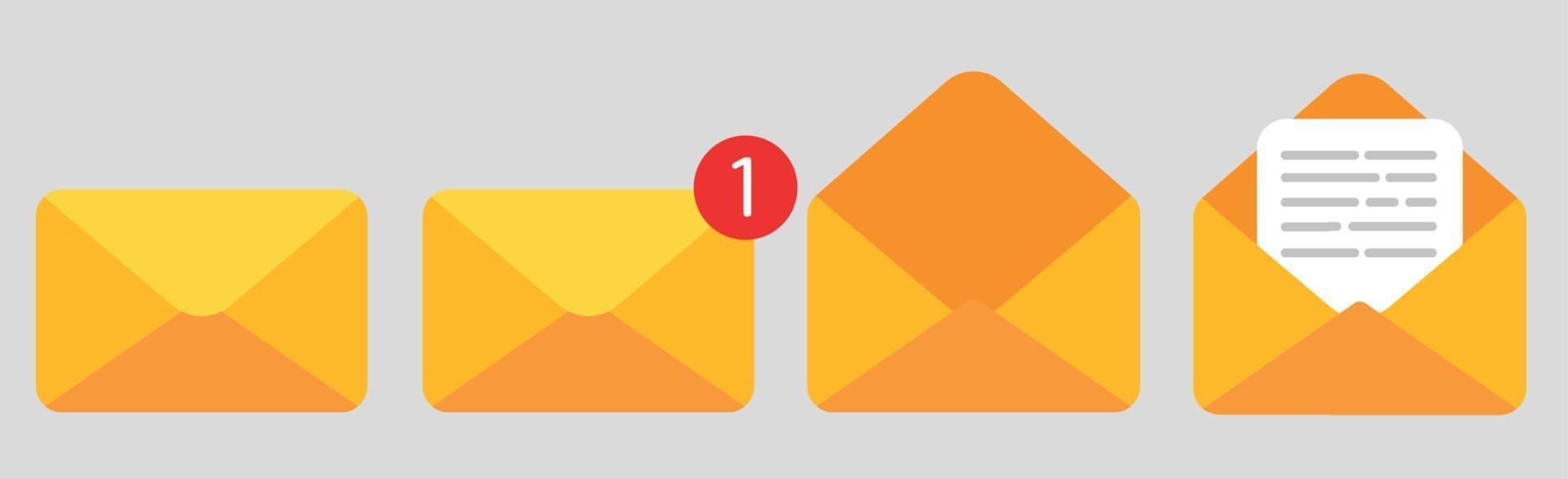quatre icônes avec des enveloppes de messagers - vecteur