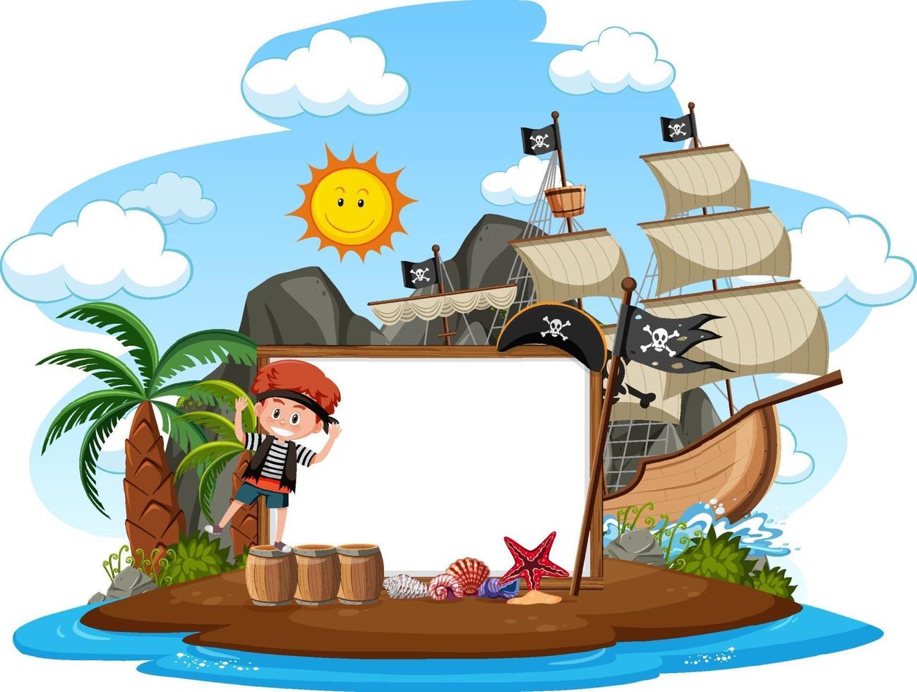 île pirate avec modèle de bannière vierge vecteur