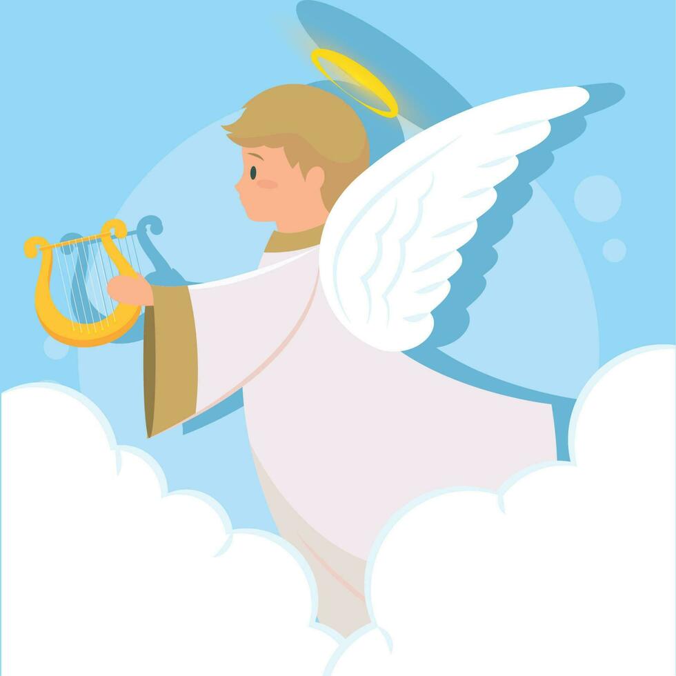 isolé mignonne ange dessin animé personnage sur des nuages vecteur illustration