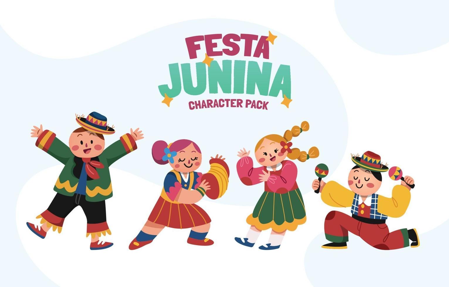 ensemble de conception de personnages festa junina édition pour enfants vecteur