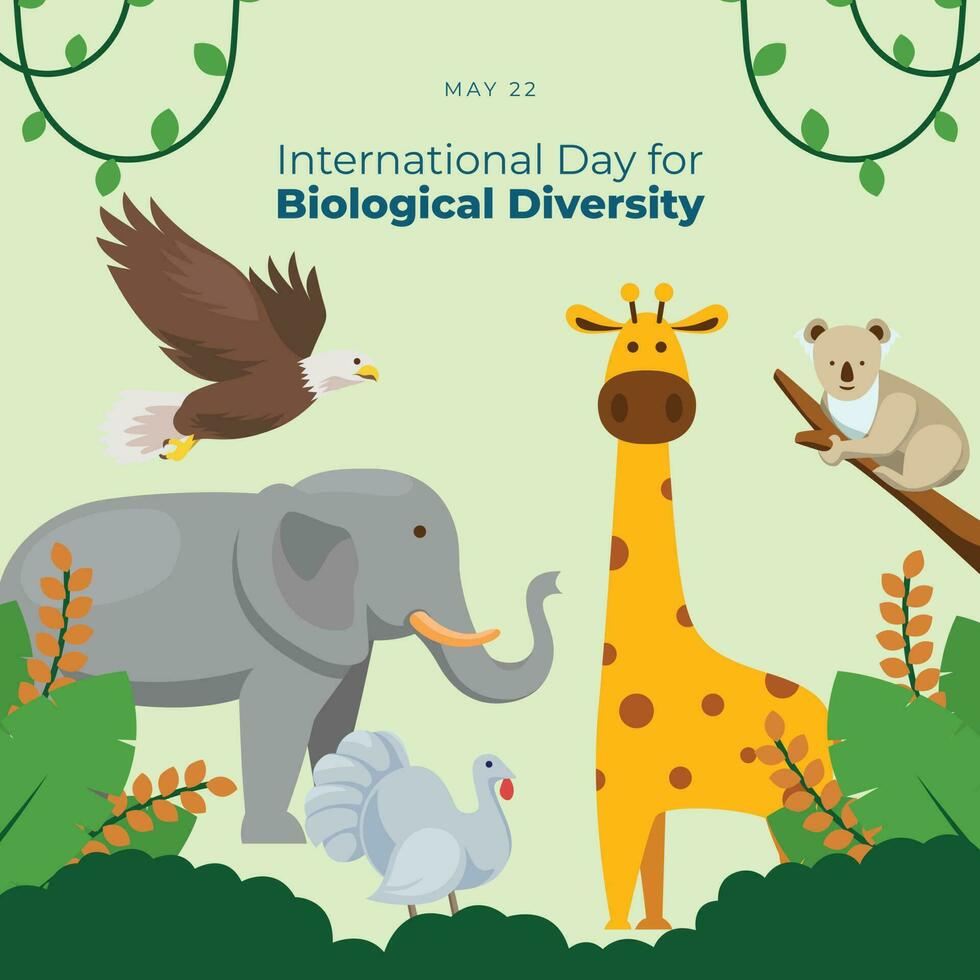 international journée pour biologique la diversité conception modèle pour fête. animaux et les plantes vecteur illustration. la biodiversité vecteur conception. plat animaux et les plantes vecteur illustration.