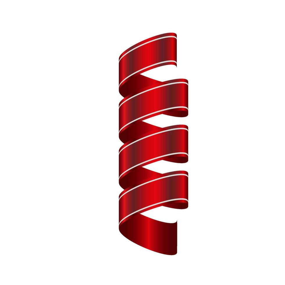 3d ruban rouge argent brillant boucles illustration vecteur