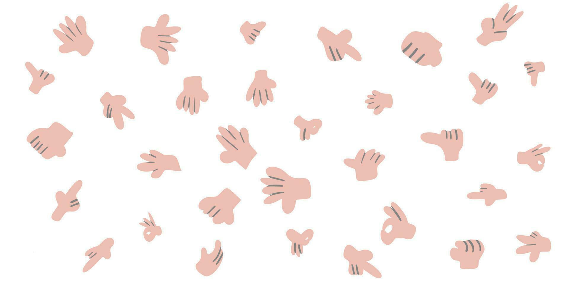 mascotte main gestes. dessin animé bras pose, bande dessinée personnage isolé mains séparation vecteur illustration, rétro animation mouvement différent panneaux sur blanc