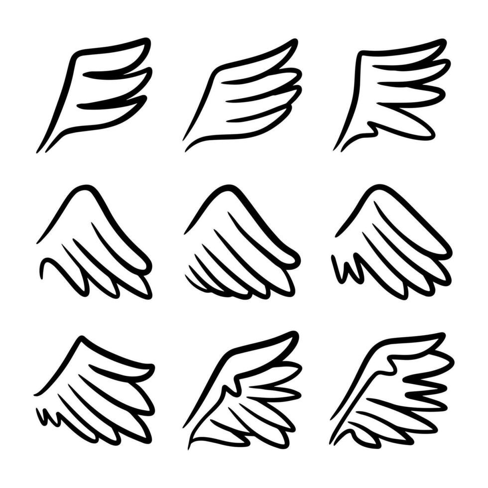 croquis des ailes d'ange. aile en plumes d'ange. illustration vectorielle. vecteur