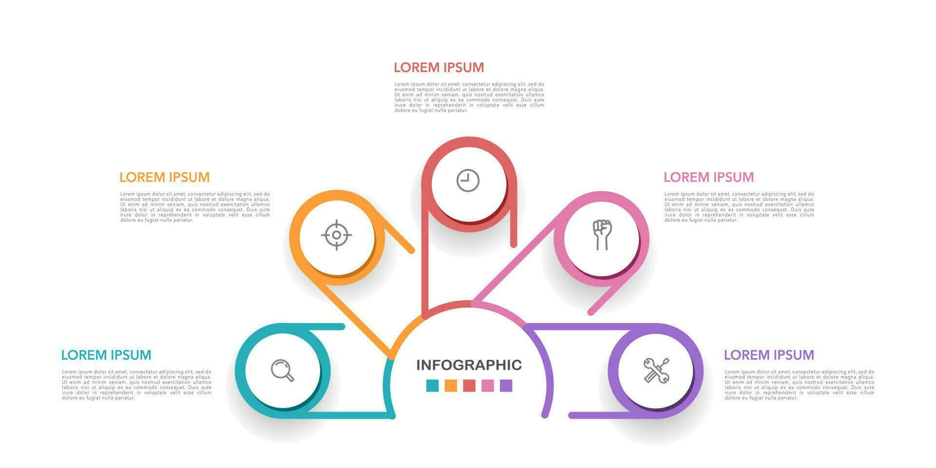 demi-cercle infographie modèle 5 pas ou options. vecteur illustration.