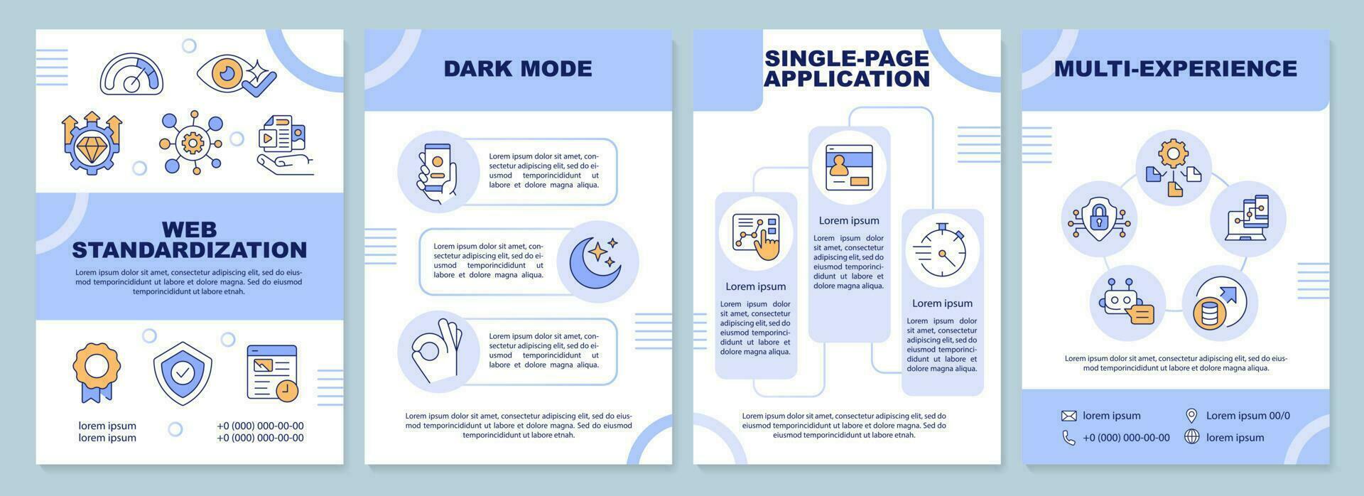 la toile standardisation brochure modèle. numérique les tendances. brochure conception avec linéaire Icônes. modifiable 4 vecteur mises en page pour présentation, annuel rapports